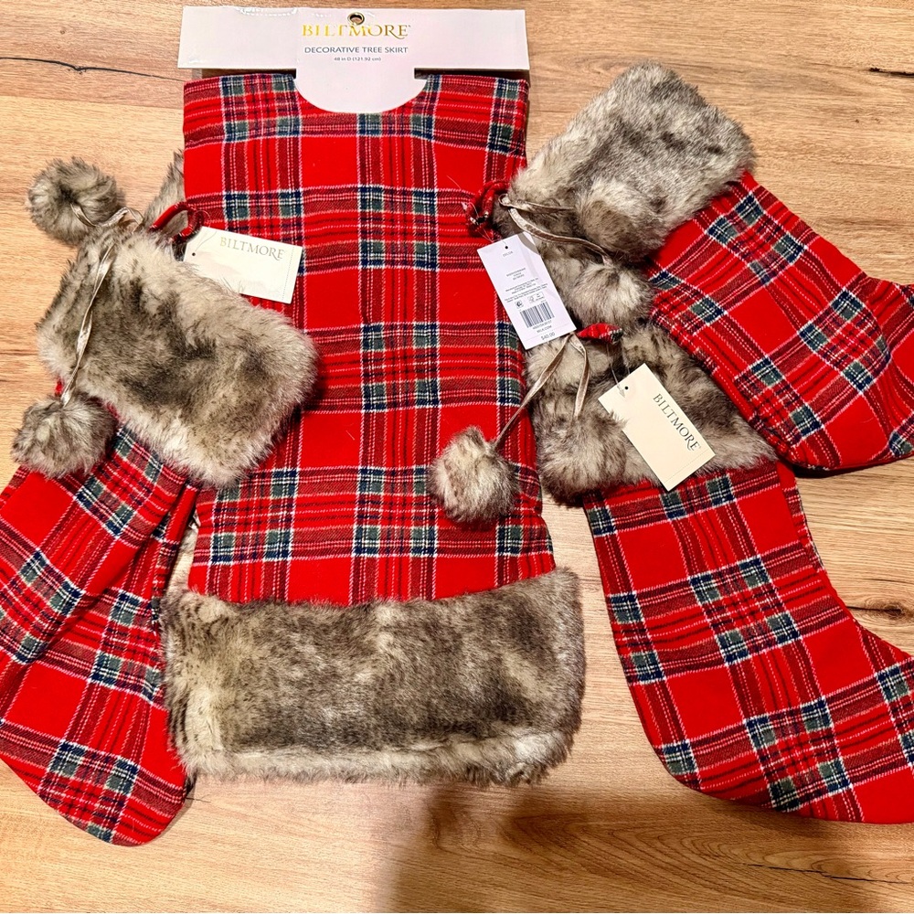 Exclusive Biltmore Estates Christmas tree skirt and stockings